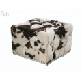 Storage Ottoman cowhide stool with copper studs around